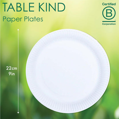 Table Kind 80 Piatti di Carta Bianchi Monouso Ecologici per Catering, Furgoni Alimentari, Campeggio, BBQ, Feste di Compleanno, Compostabili 22cm
