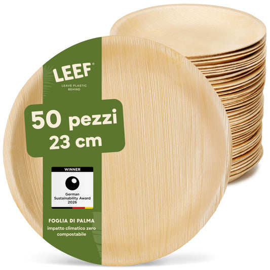 Leef® Piatti foglia di Palma [Ø 23 cm] piatti usa e getta come alternativa ai piatti carta [50 pz.] piatti di carta eleganti come piatti carta compleanno | piatti compostabili finger food