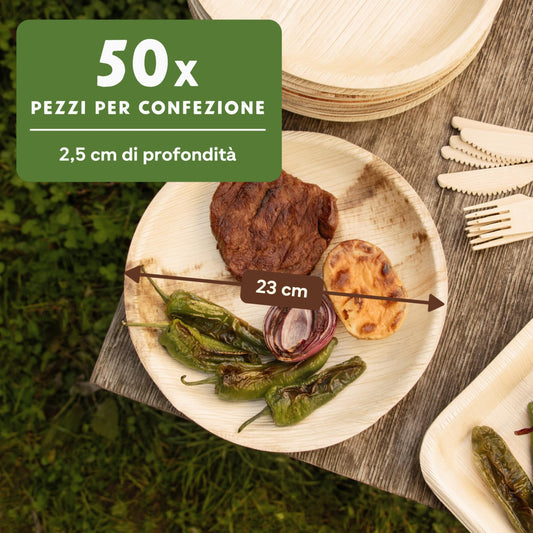 Leef® Piatti foglia di Palma [Ø 23 cm] piatti usa e getta come alternativa ai piatti carta [50 pz.] piatti di carta eleganti come piatti carta compleanno | piatti compostabili finger food